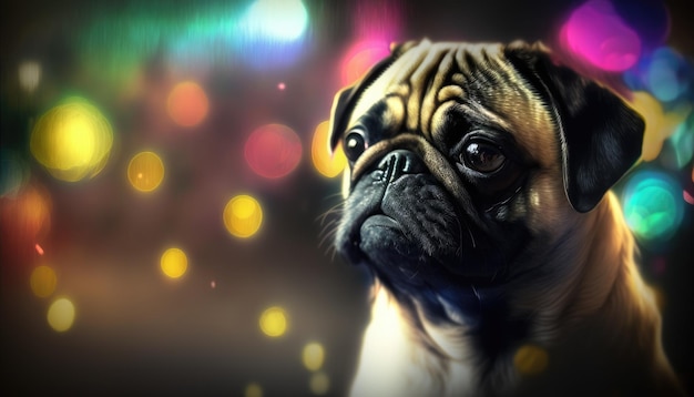 Een pug hond met een zwarte achtergrond