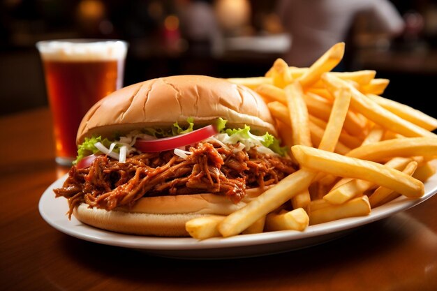 Een Pulled Pork Sandwich en Fries Combo Generatieve AI