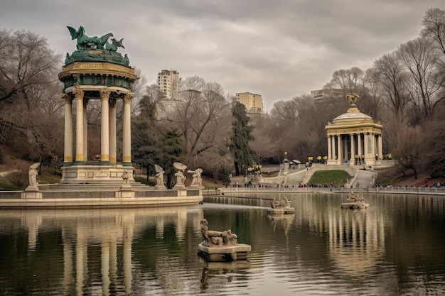 Een pulserende stad, monumenten, levendige markt en serene parkgeneratieve IA