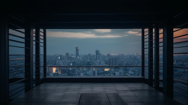 Een raam met uitzicht op Tokio op de achtergrond