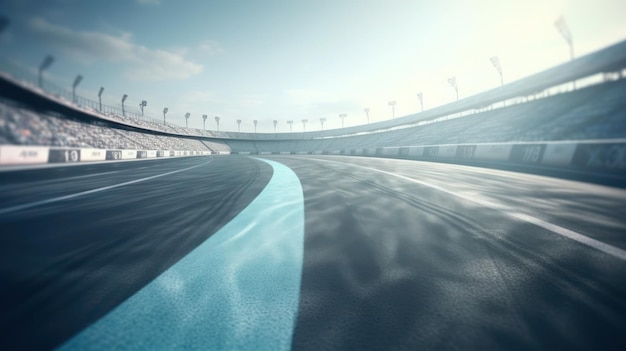 Een racebaan met een blauwe lijn waarop nascar staat.