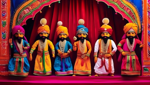 Een Rajasthani-poppenshow met kleurrijke poppen
