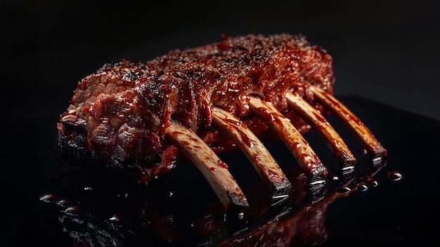 Foto een rak lam met barbecue marinade zwarte achtergrond zijkant barbecue rundvlees