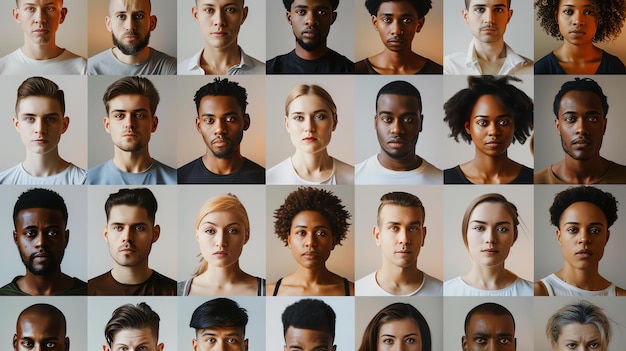 Een raster van 15 verschillende volkeren gezichten de mensen zijn allemaal verschillende rassen etniciteiten en leeftijden