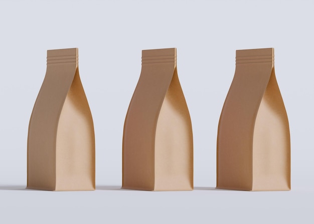 Een realistische 3D-weergave van een bruine kraft standup zak
