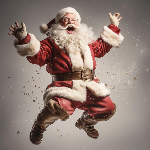 Foto een realistische afbeelding van de kerstman die van vreugde springt