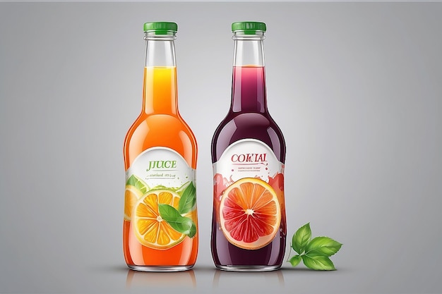 Een realistische glazen fles met sapdrank cocktail Vector illustratie