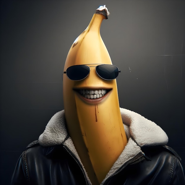 Een realistische karikatuur van een koele banaan.