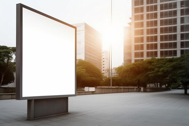 Een reclamebord in een stad waar de zon op schijnt