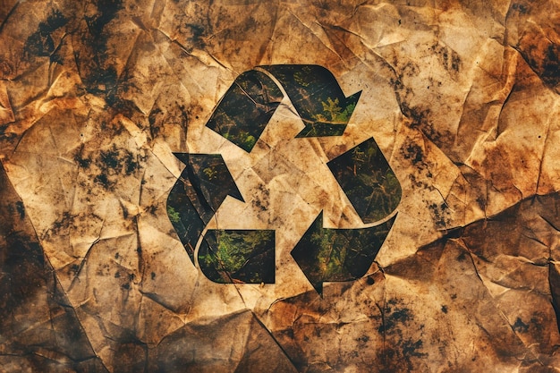 Een recycle-symbool op een gerimpeld papier