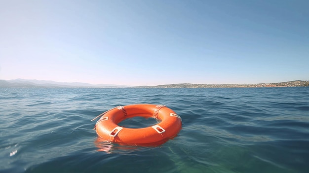 een reddingsboei drijft op de open zee Veiligheid