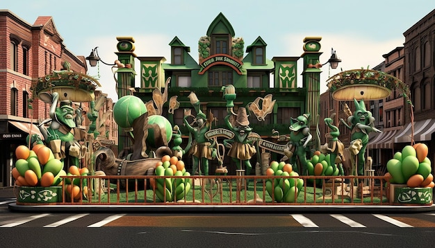 Een reeks 3D-modellen van St. Patrick's Day parade drijft