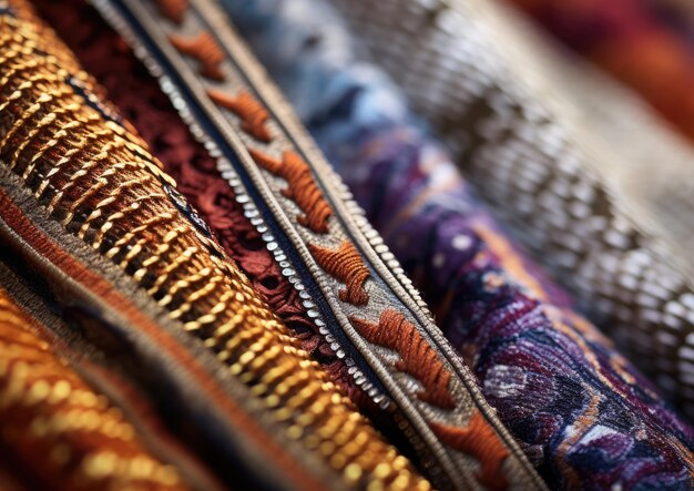 Foto een reeks abstracte close-ups van traditionele culturele textiel en stoffen die de