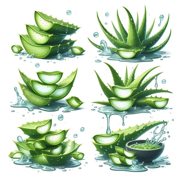 een reeks aloe vera foto's van succulenten en succulenten