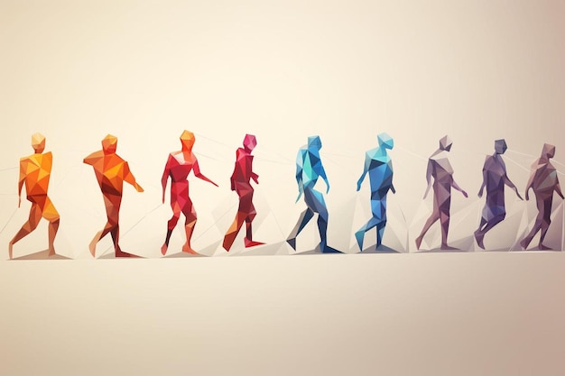 Een reeks beelden van mensen met verschillende gekleurde figuren.