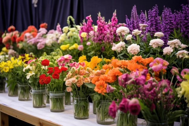 Een reeks bloemen tijdens een bloemenshow