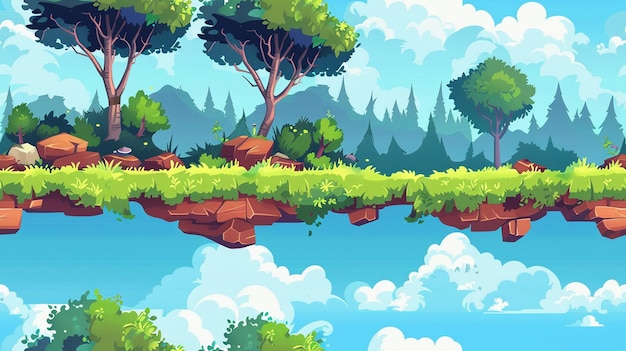 een reeks bomen op een klif met wolken en bomen