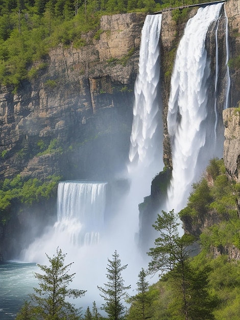 Een reeks cascading watervallen, elk met zijn eigen karakter, die een symfonie van water creëren.