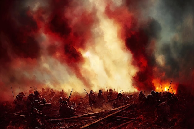 Foto een reeks explosies op het slagveld oorlog en vernietiging 3d-illustratie