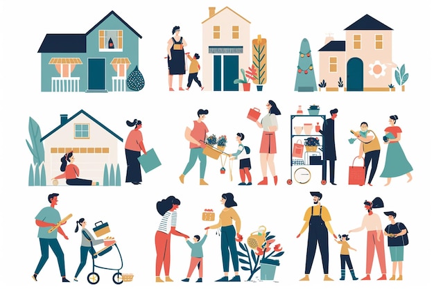een reeks illustraties voor een gezin van verschillende grootte