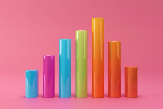 Foto een reeks kleurrijke cilinders gerangschikt in een lijn op een heldere kleurrijke achtergrond