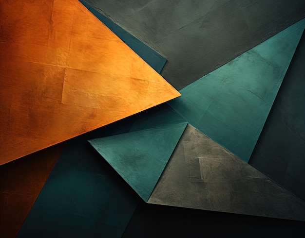 Een reeks oranje en groene geometrische vormen op een betonnen vloer.