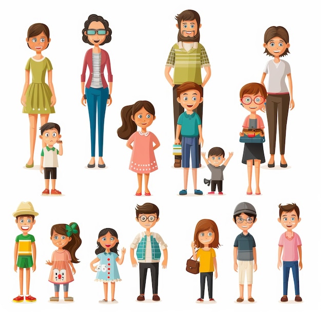 een reeks personages, waaronder een man en een vrouw