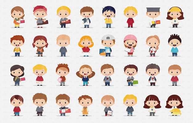 een reeks personages, waaronder een van de personages uit de serie