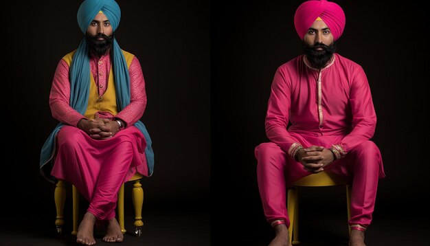 Foto een reeks portretten van mensen gekleed in traditionele punjabi kleding voor lohri