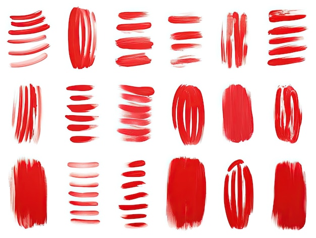 een reeks rode penseelstreken op een witte achtergrond in de stijl van vetgedrukte blokprenten