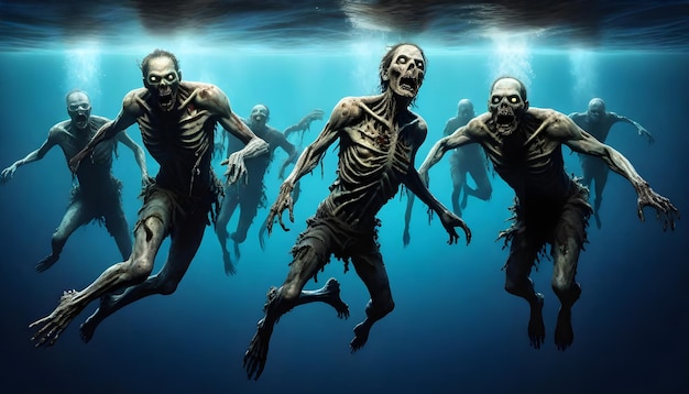 Foto een reeks skeletten in het water met een dode