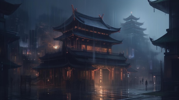 Een regenachtige nacht in de stad Shanghai