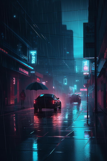 Een regenachtige nacht in de stad