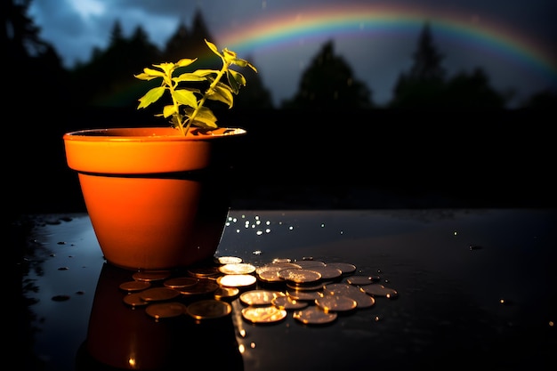 Een regenboog en een pot vol gouden munten