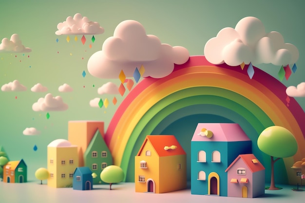 Een regenboog en een regenboog in cartoonstijl