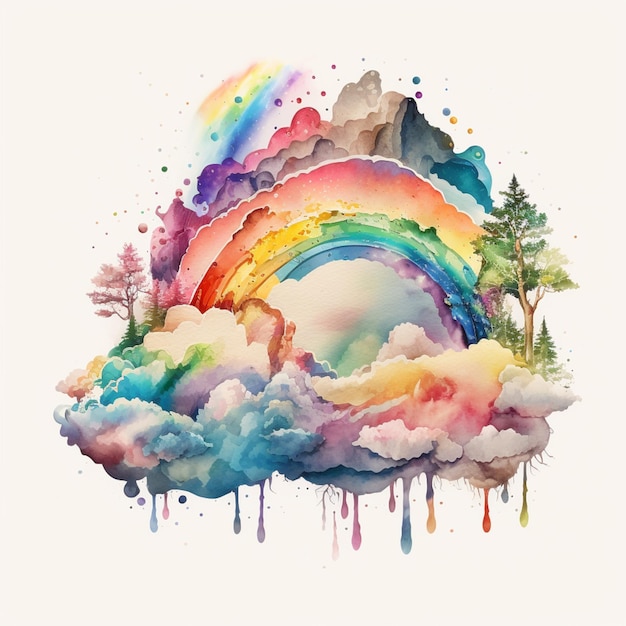 Een regenboog en wolken schilderij van de kunstenaar