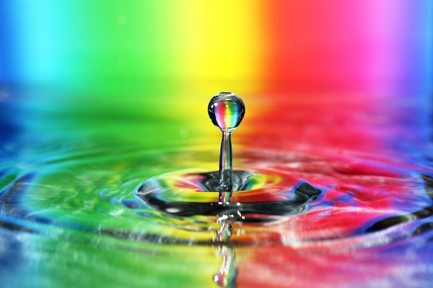 Foto een regenboog gekleurde regenboeg gekleurde waterdruppel wordt getoond in de foto