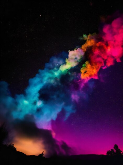 Foto een regenboog gekleurde wolk is te zien in de lucht
