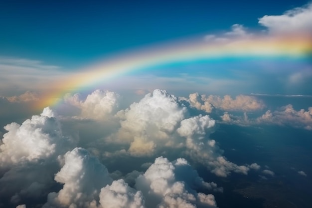 Een regenboog in de lucht boven de wolken