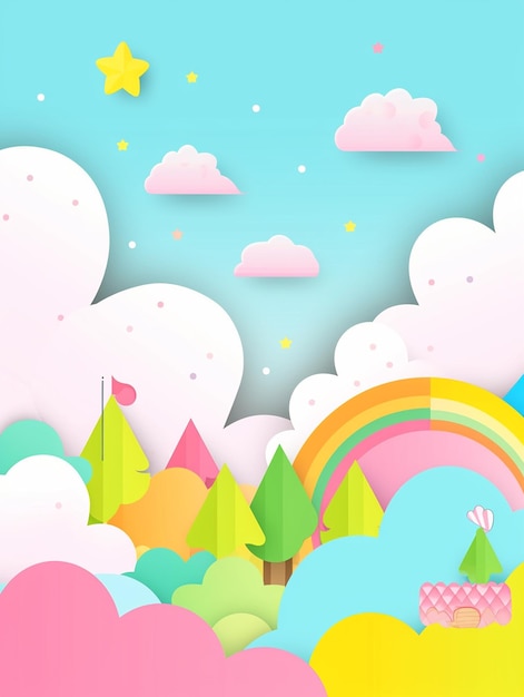 een regenboog met wolken en regenbogen op de achtergrond