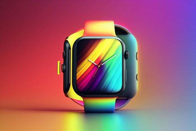 Foto een regenboog smartwatch met een regenboogband.