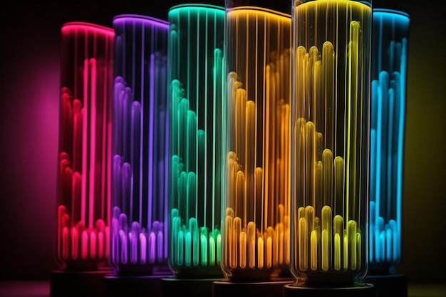 Een regenboog van lichten op een rij