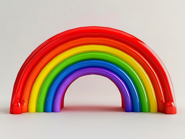 Een regenboogkleurig plastic speelgoed op een witte achtergrond