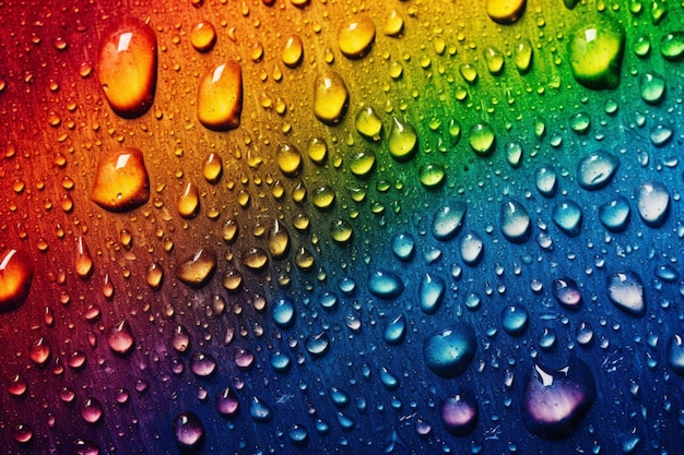 Een regenboogkleurige achtergrond met waterdruppels erop