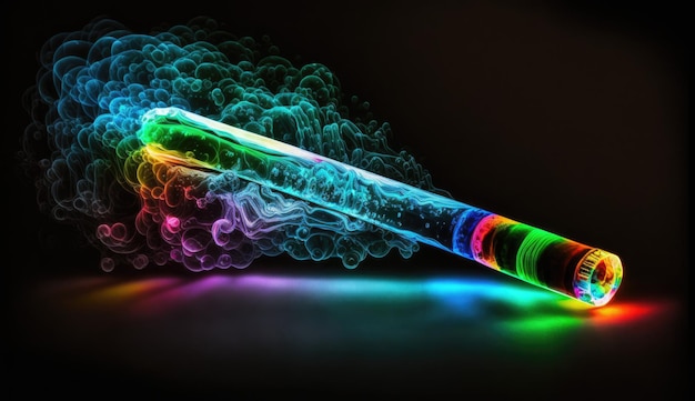 Een regenboogkleurige pen wordt verlicht met een wazig licht erachter.