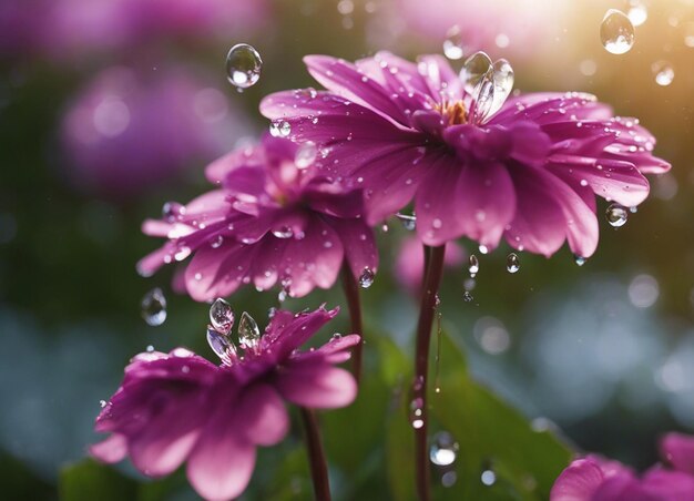 Een regendruppel die de bloem voedt Mooie bloemen met waterdruppels