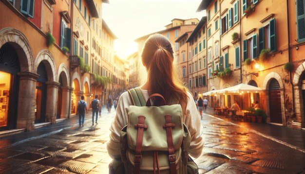 een reiziger op een stadsstraat in Italië