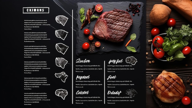 Een restaurant menu boek voor steak eten