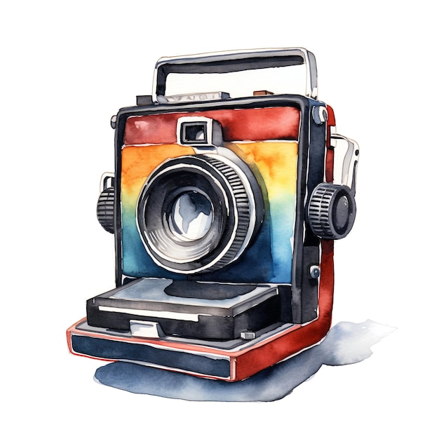 Foto een retro instant camera in regenboogkleuren geïsoleerd op een witte achtergrond digitale aquarel