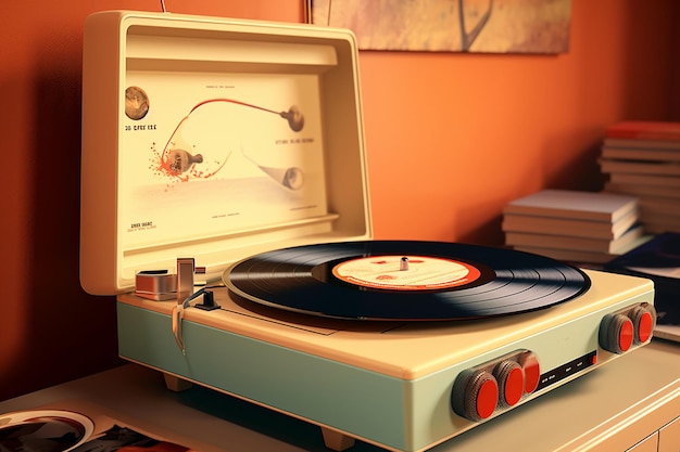 Een retro muziek vinyl platenspeler met jazzalbum